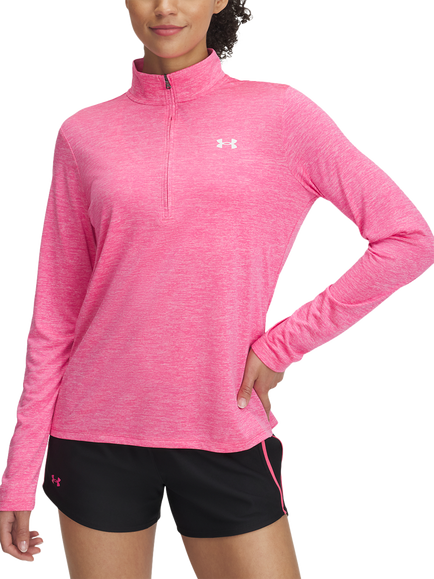Under Armour Tech 1/2 Zip Long Sleeve Top, Pink / White, Pink / White