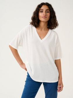 KAFFE Debra Sheer Stripe V-Neck T-Shirt, Chalk, Chalk