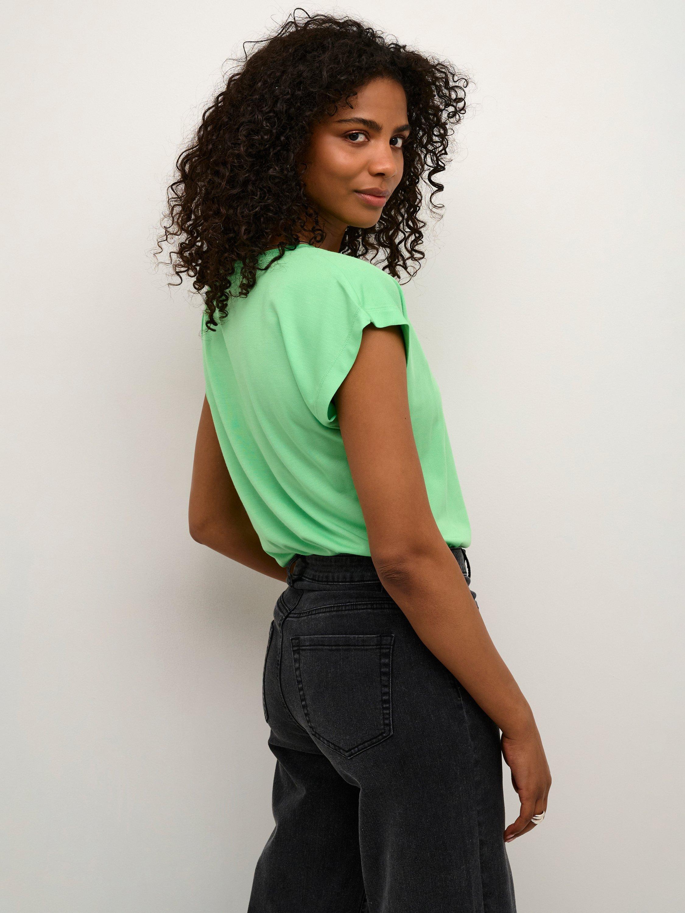 Product image 2 of 6, which shows KAFFE Lise Batwing Sleeve T-Shirt, Green, XS