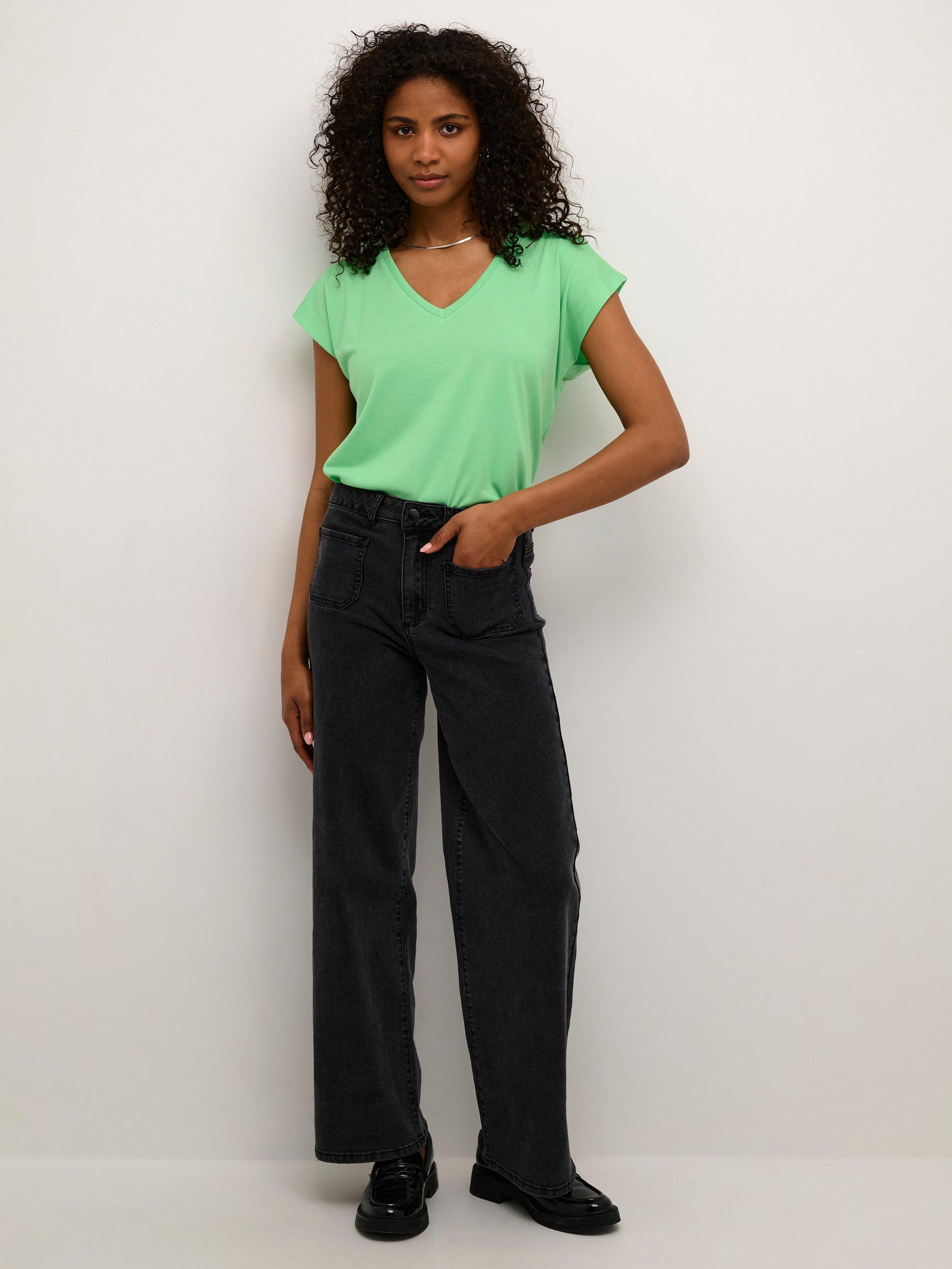 Product image 3 of 6, which shows KAFFE Lise Batwing Sleeve T-Shirt, Green, XS