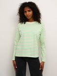 KAFFE Winny Long Sleeve Crew Neck T-Shirt, White/Green