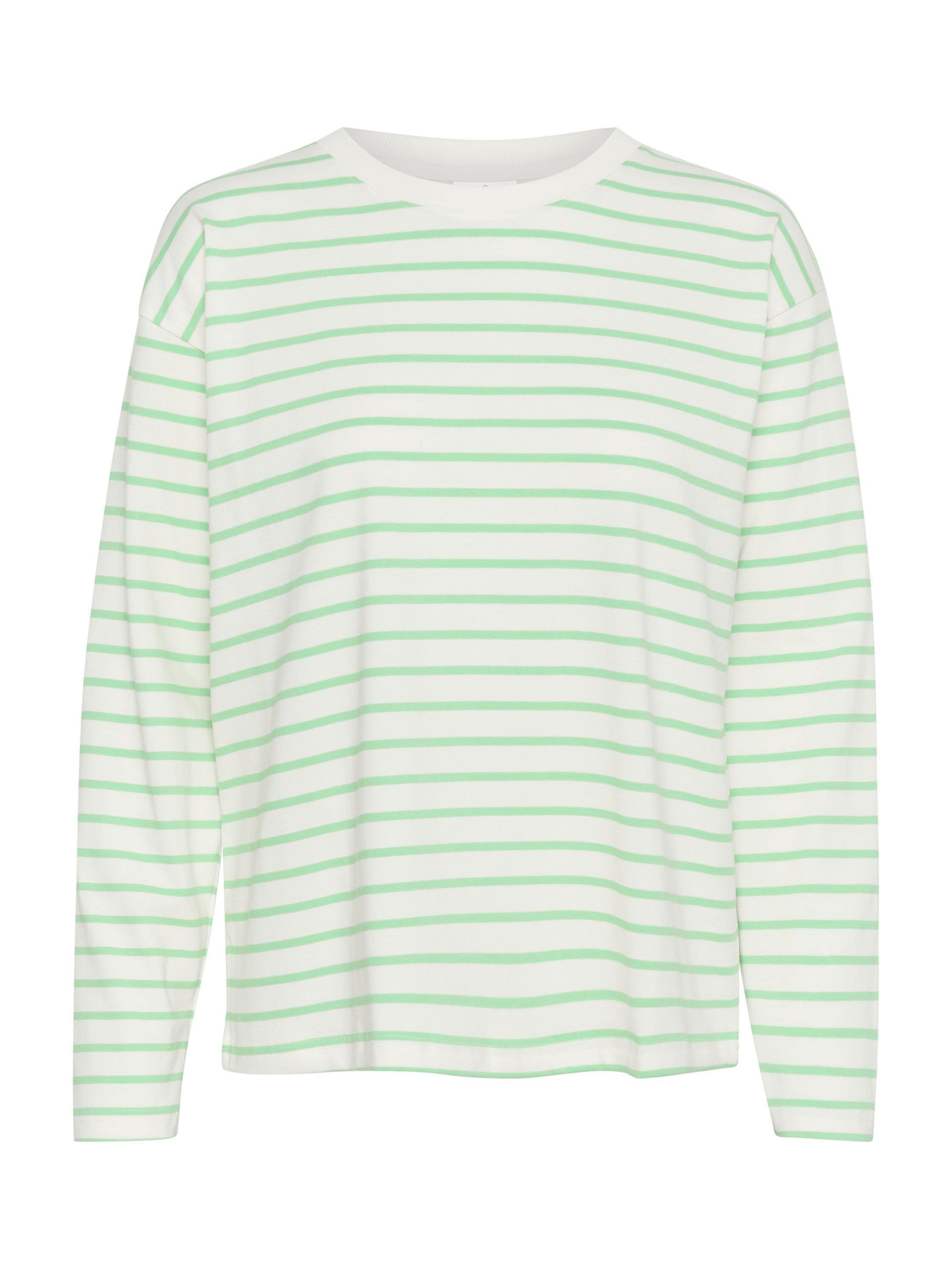 Product image 5 of 6, which shows KAFFE Winny Long Sleeve Crew Neck T-Shirt, White/Green, Green/White, XS