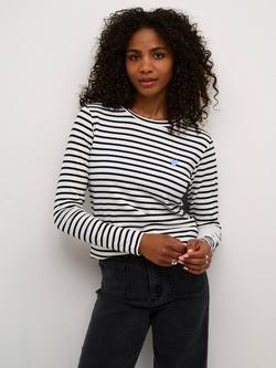 KAFFE Liddy Stripe Top, Chalk/Grey, Chalk/Black