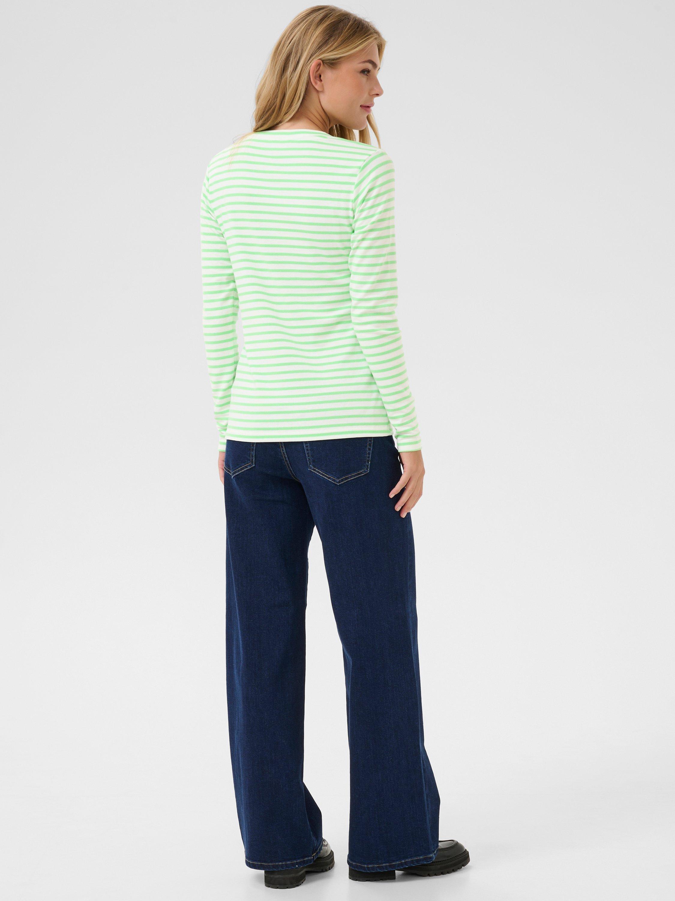 Product image 2 of 5, which shows KAFFE Liddy Stripe Long Sleeve T-Shirt, Chalk/Green, S