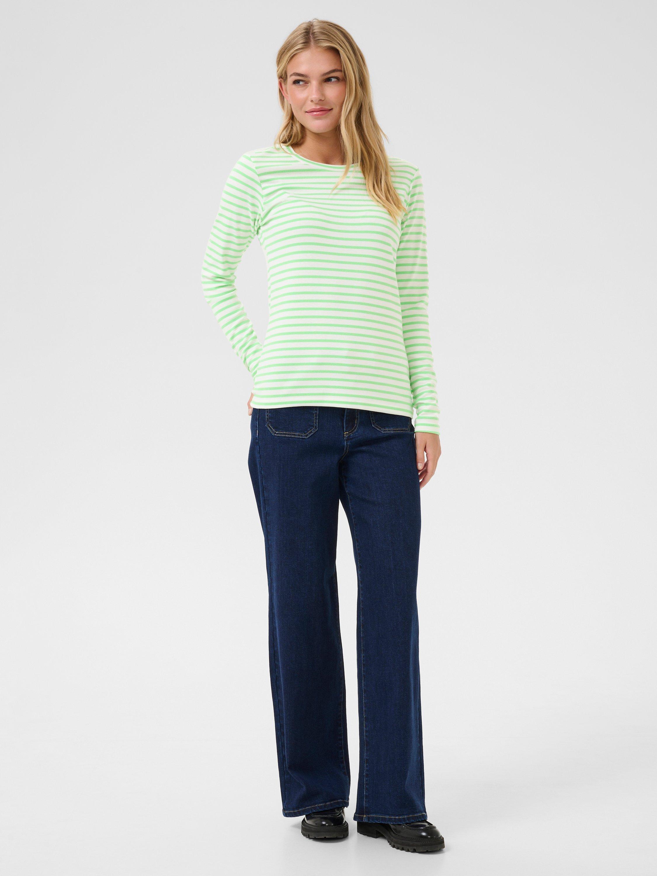 Product image 3 of 5, which shows KAFFE Liddy Stripe Long Sleeve T-Shirt, Chalk/Green, S