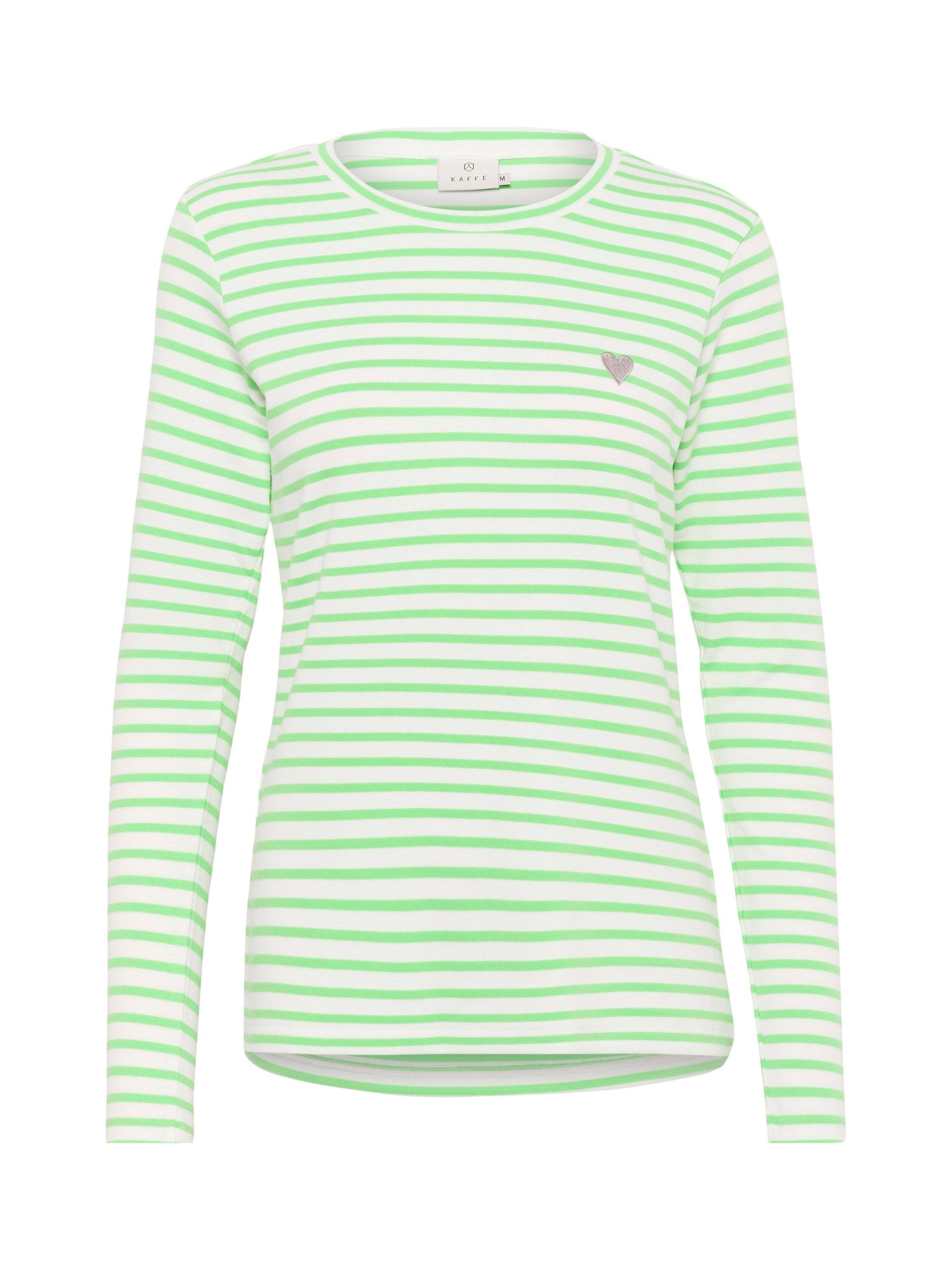 Product image 4 of 5, which shows KAFFE Liddy Stripe Long Sleeve T-Shirt, Chalk/Green, S