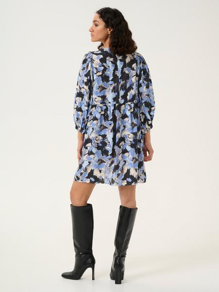 KAFFE Victoria Puff Sleeve Tunic Dress, Black/Blue - view 2, Black/Blue