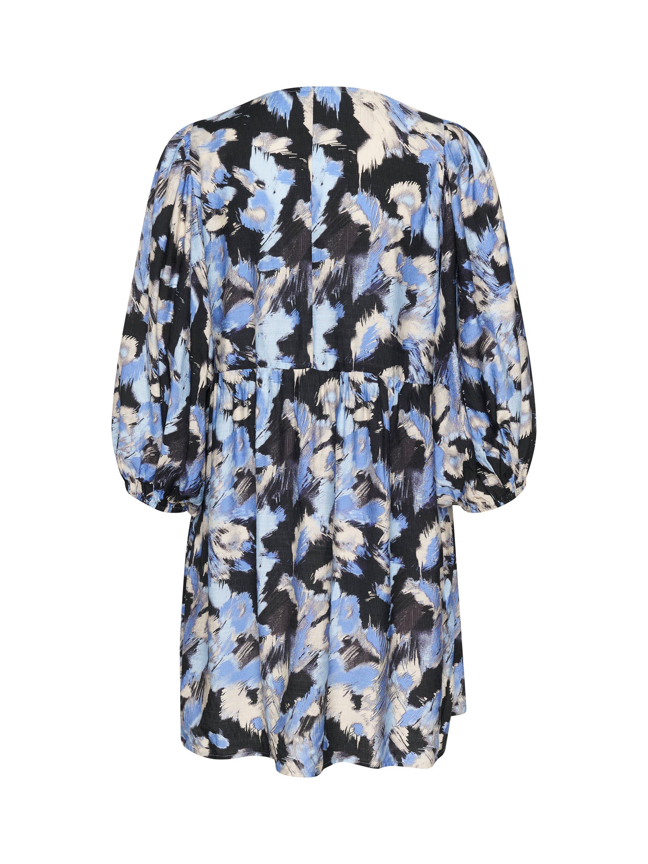 Product image 6 of 6, which shows KAFFE Victoria Puff Sleeve Tunic Dress, Black/Blue, 8