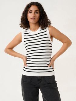 KAFFE Lilybeth Stripe Knit Vest Top, White/Black, White/Black