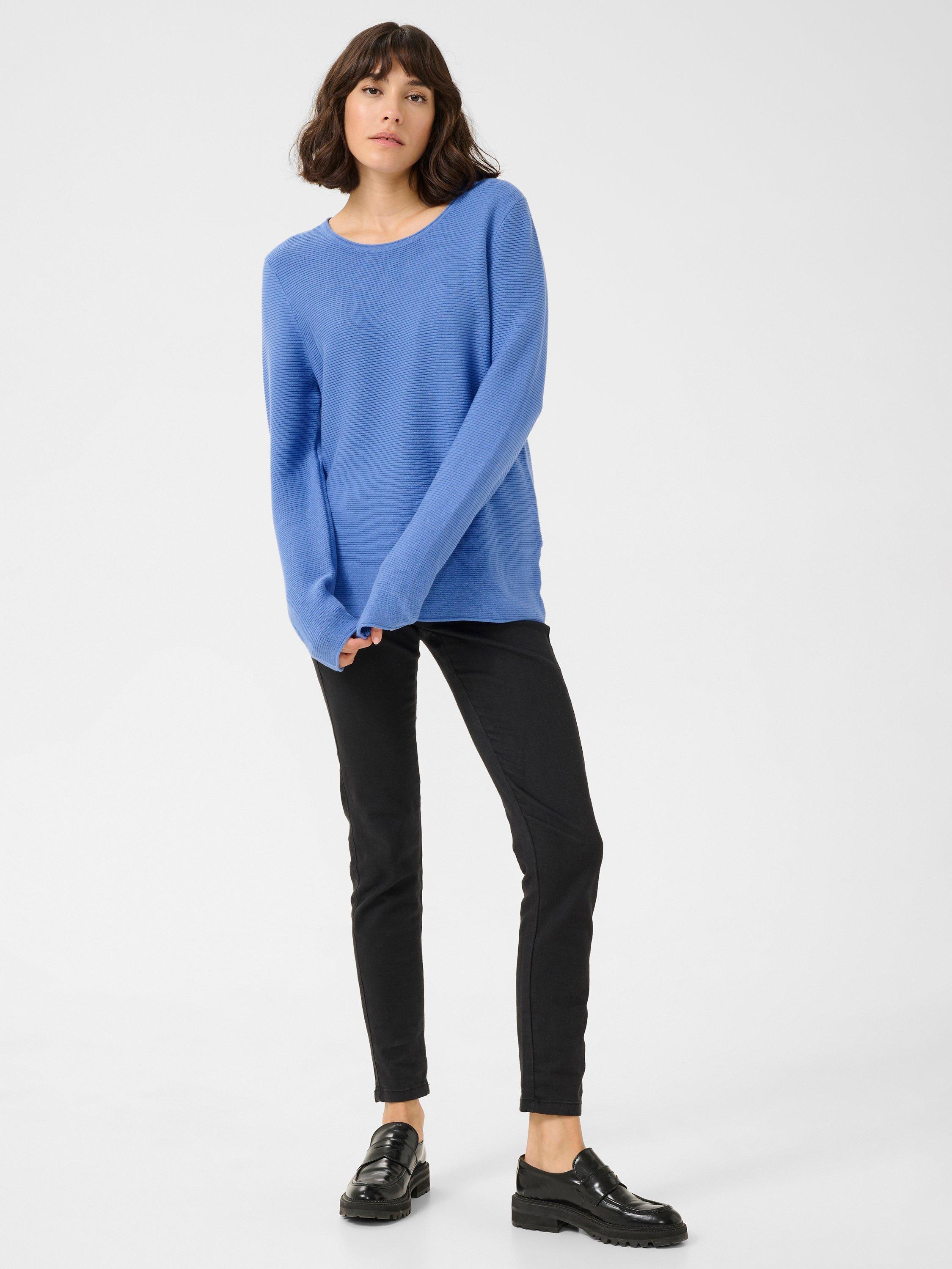 Product image 2 of 5, which shows KAFFE Linka Round Neck Rib Knit Jumper, Ultramarine, XS