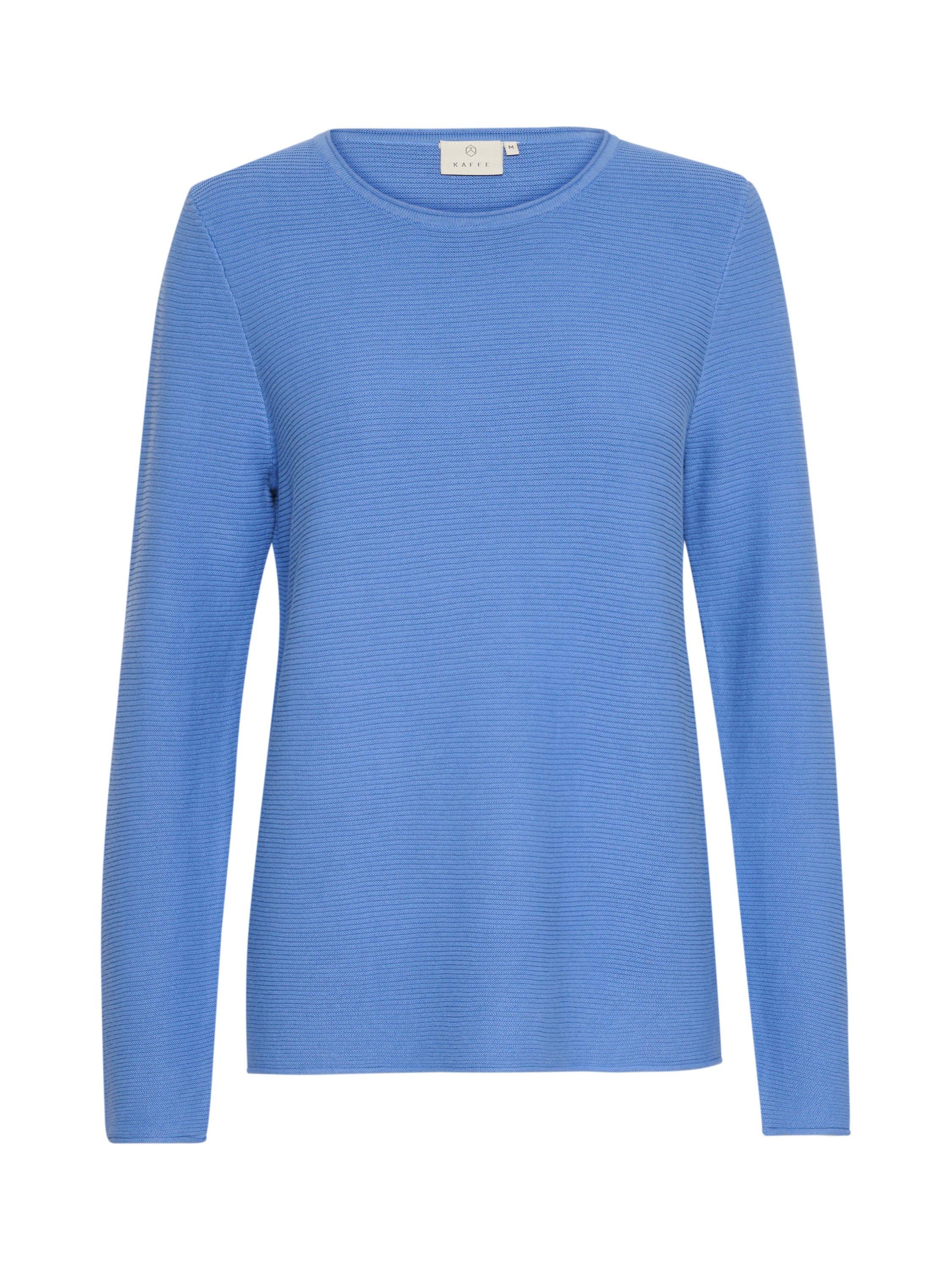 Product image 4 of 5, which shows KAFFE Linka Round Neck Rib Knit Jumper, Ultramarine, XS