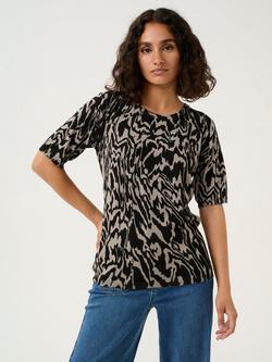 KAFFE Liz Print Knit Top, Black/Elephant, Black/Elephant