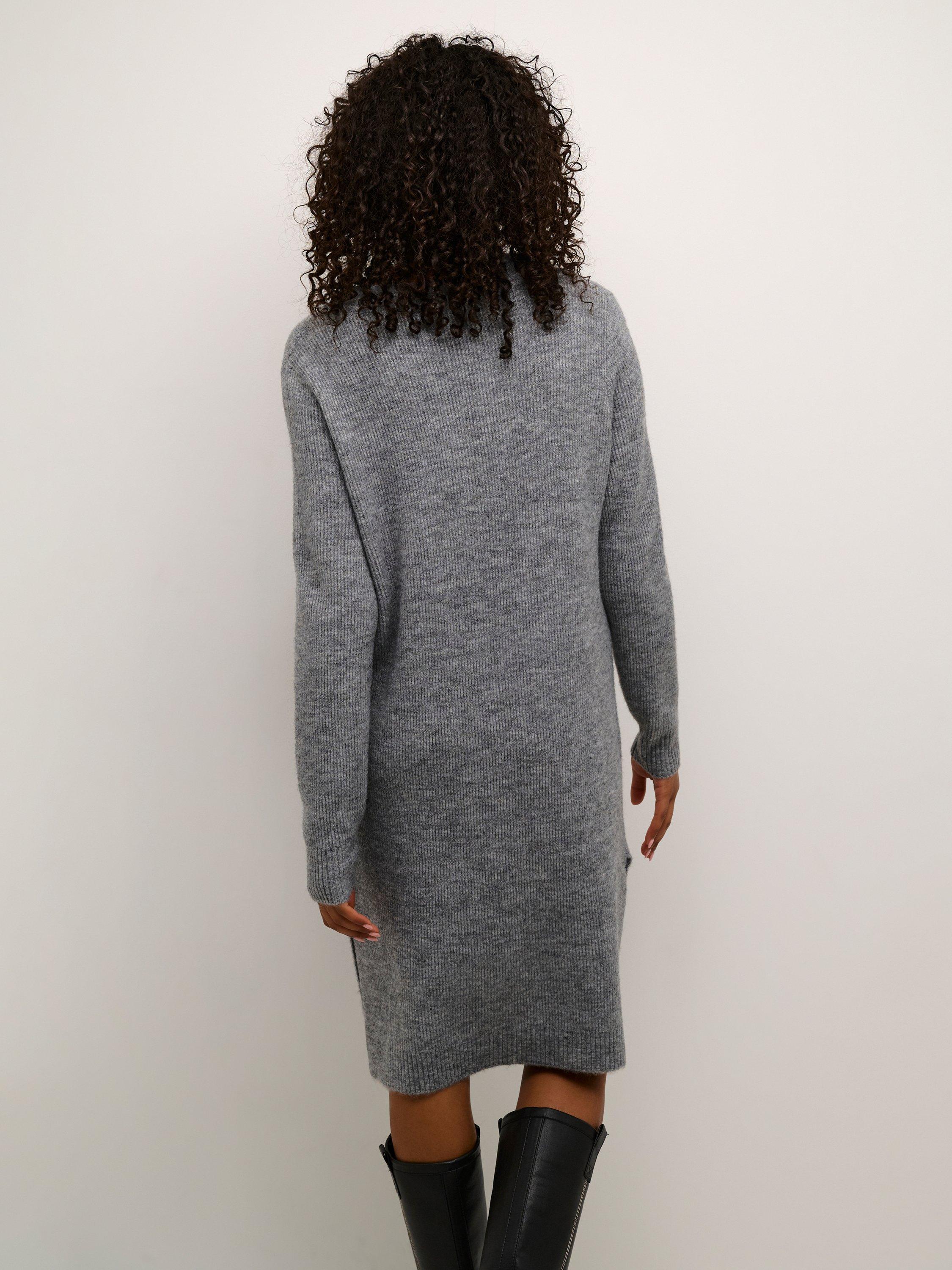 Product image 2 of 6, which shows KAFFE Juno V-Neck Knit Knee Length Dress, Grey Melange, L