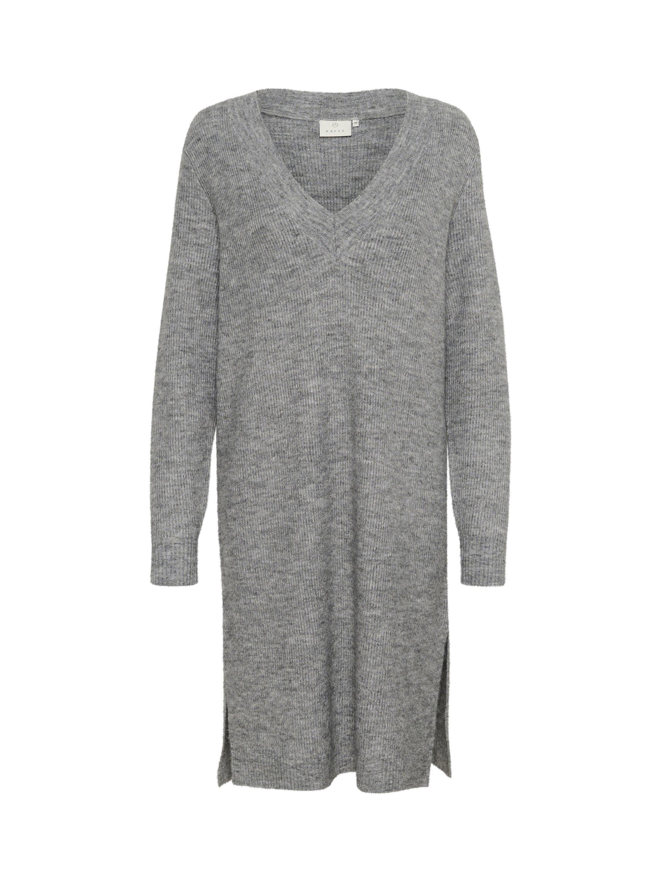 Product image 5 of 6, which shows KAFFE Juno V-Neck Knit Knee Length Dress, Grey Melange, L