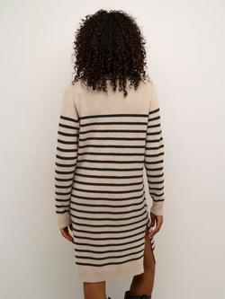 KAFFE Juno Stripe V-Neck Knit Knee Length Dress - view 2, Feather Grey/Black