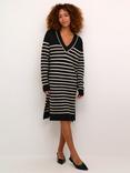 KAFFE Juno Stripe V-Neck Knit Knee Length Dress, Black/Feather