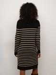 KAFFE Juno Stripe V-Neck Knit Knee Length Dress, Black/Feather