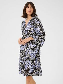 KAFFE Kea Amber Leopard Print Dress, Blue/Multi - view 2, Blue/Multi