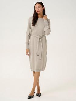 KAFFE Lizza Belted Knee Length Knit Dress, Elephant Melange