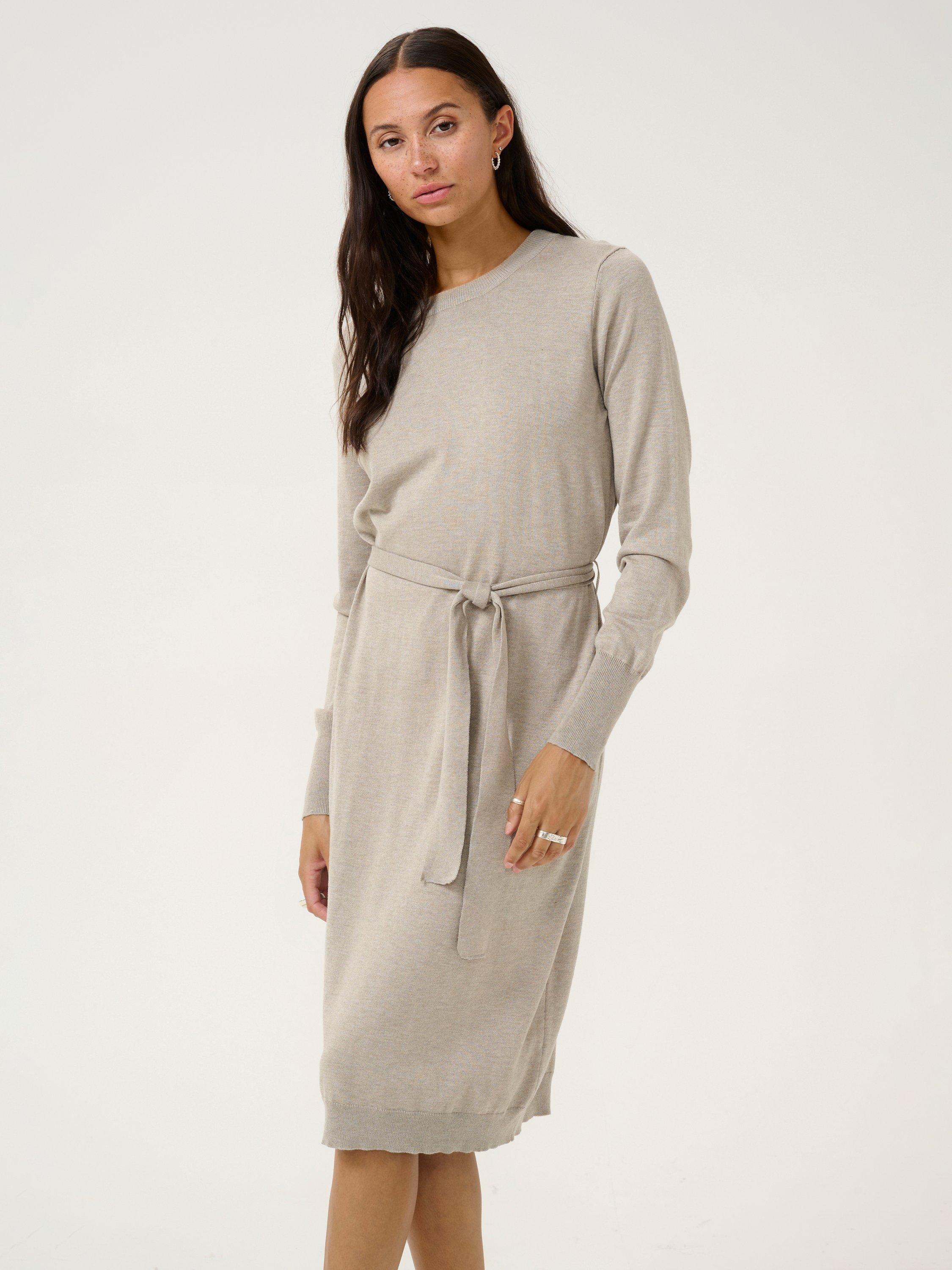 KAFFE Lizza Belted Knee Length Knit Dress, Elephant Melange, L