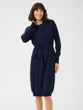 KAFFE Lizza Belted Knee Length Knit Dress, Midnight Marine
