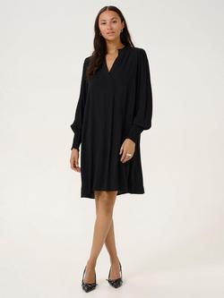 KAFFE Mathilde Notch Neck Dress, Deep Black, Deep Black