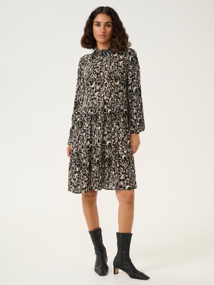KAFFE Riani Amber Smock Neck Dress, Black/Multi, Black/Multi