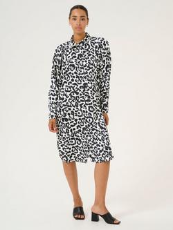 KAFFE Roxy Animal Print Shirt Dress, White/Black, White/Black