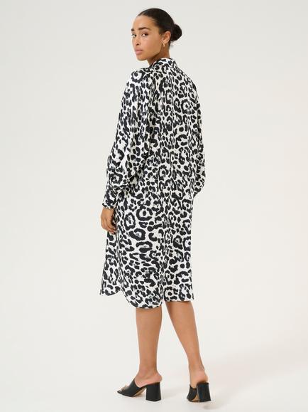 KAFFE Roxy Animal Print Shirt Dress, White/Black - view 2, White/Black