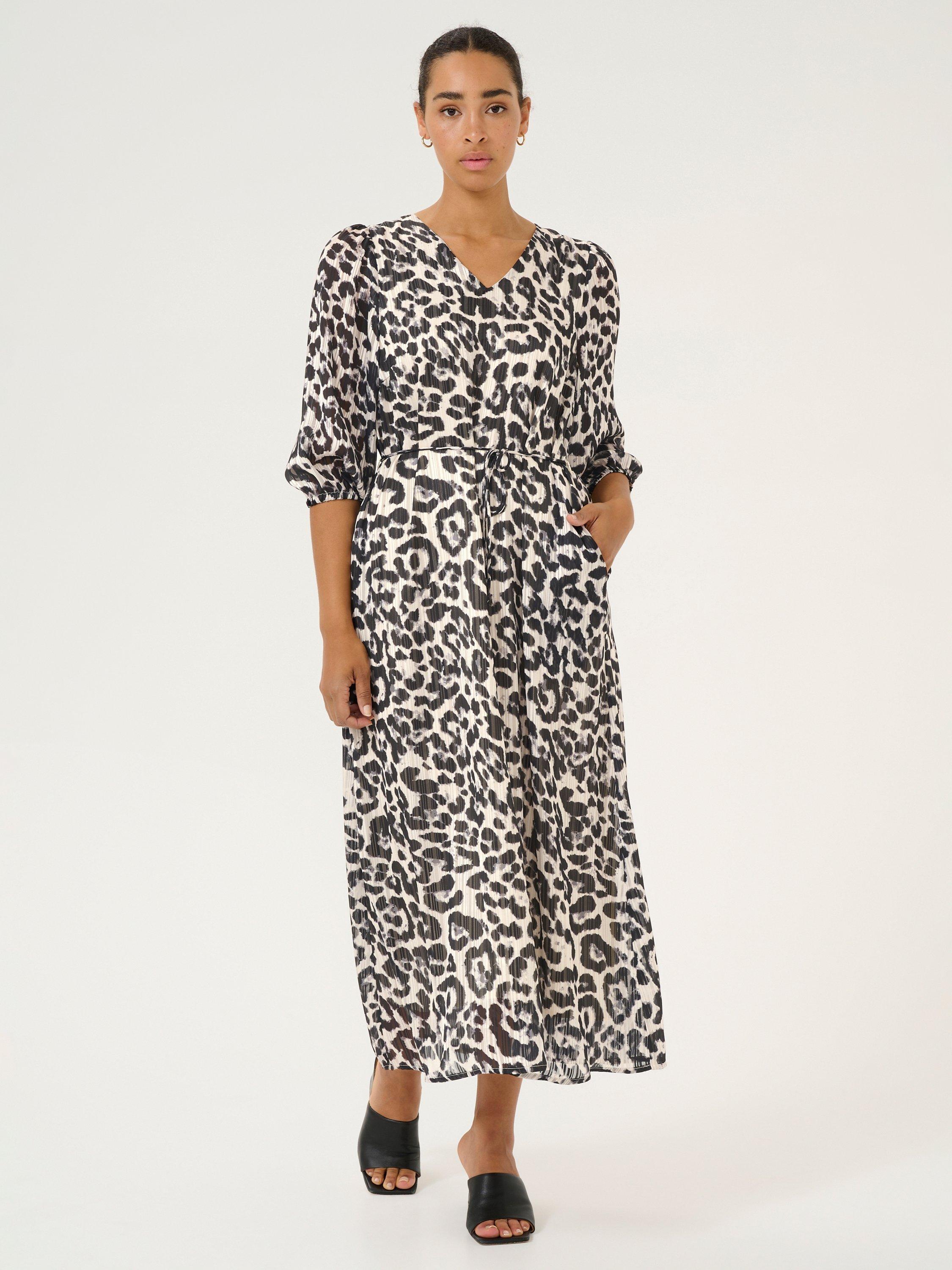 Product image 1 of 3, which shows KAFFE Sepia Animal Print Maxi Dress, Black/White, 8