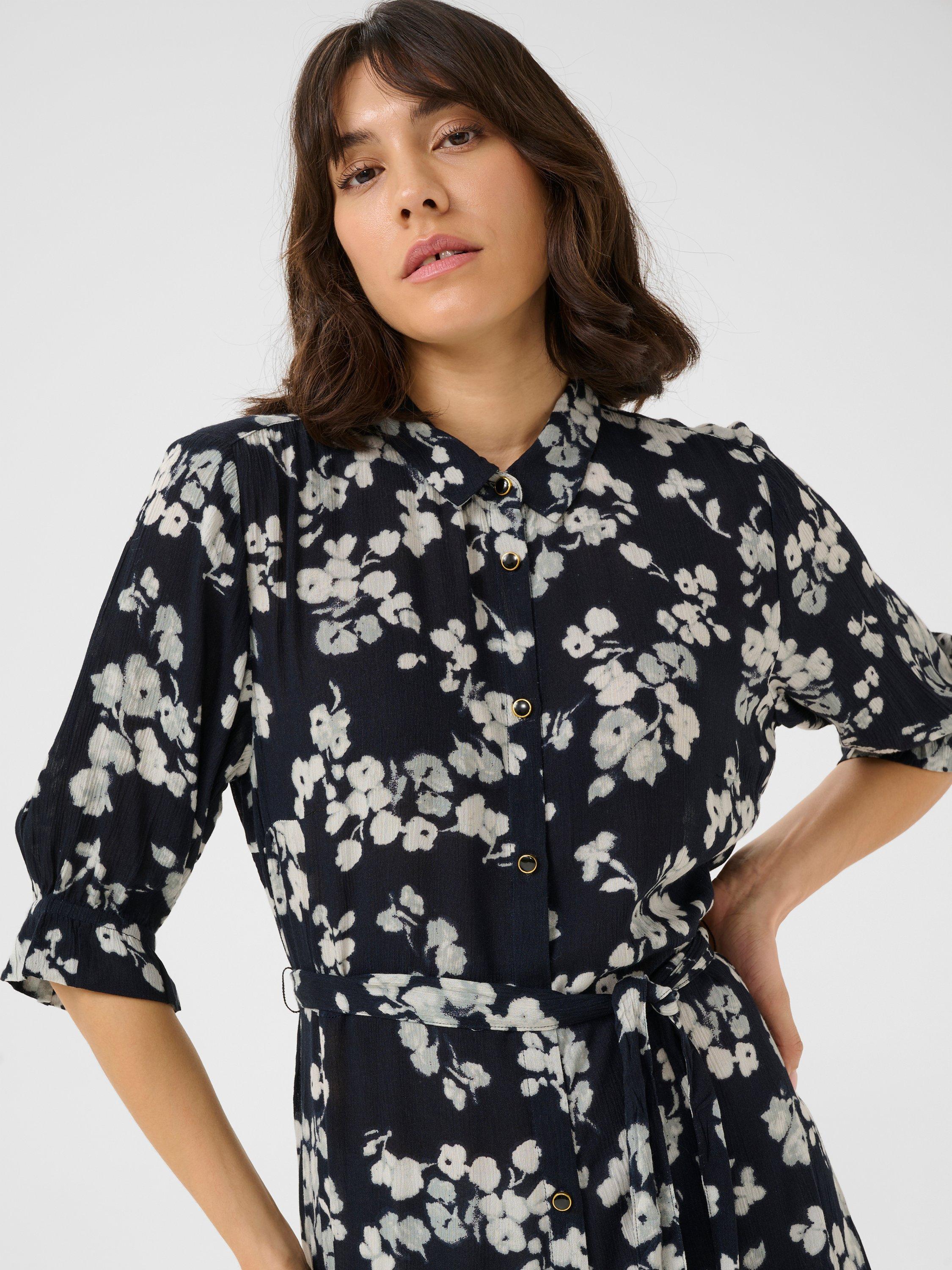 Product image 2 of 4, which shows KAFFE Tine Floral Shirt Dress, Marine/Multi, 16