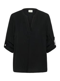 KAFFE Malle Notch Neck Top, Black Deep