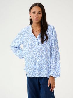 KAFFE Mathilde Abstract Print Top, Blue/Chalk, Blue/Chalk