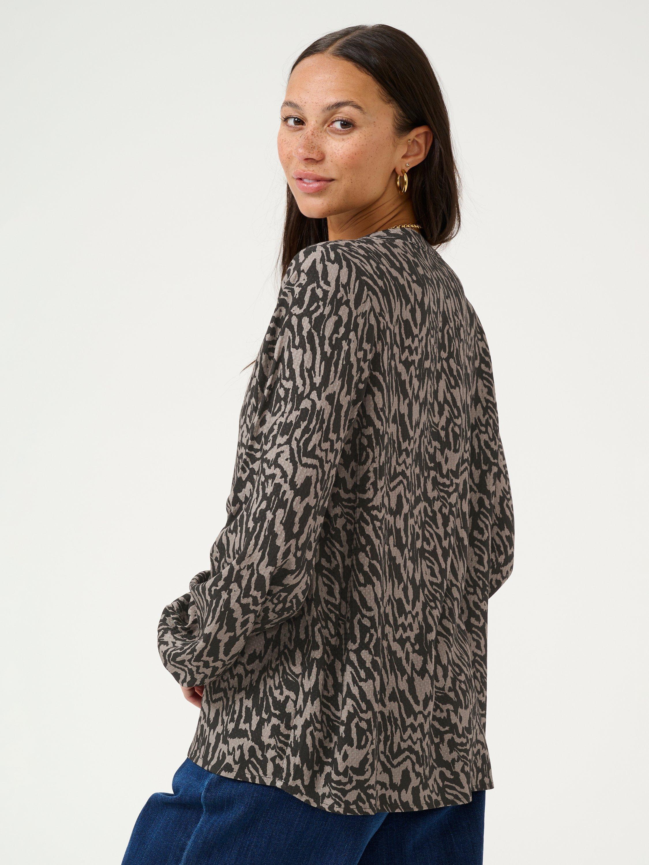 Product image 2 of 6, which shows KAFFE Mathilde Abstract Print Top, Black/Elephant, 10