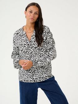 KAFFE Mathilde Abstract Print Top, Chalk/Black