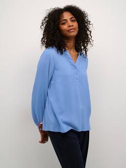 KAFFE Mathilde Notch Neck Top, Sky Blue