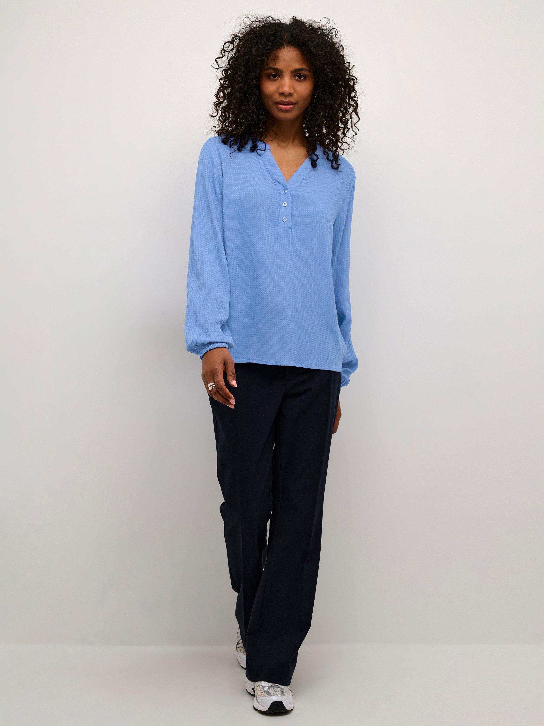 Product image 3 of 6, which shows KAFFE Mathilde Notch Neck Top, Sky Blue, 10