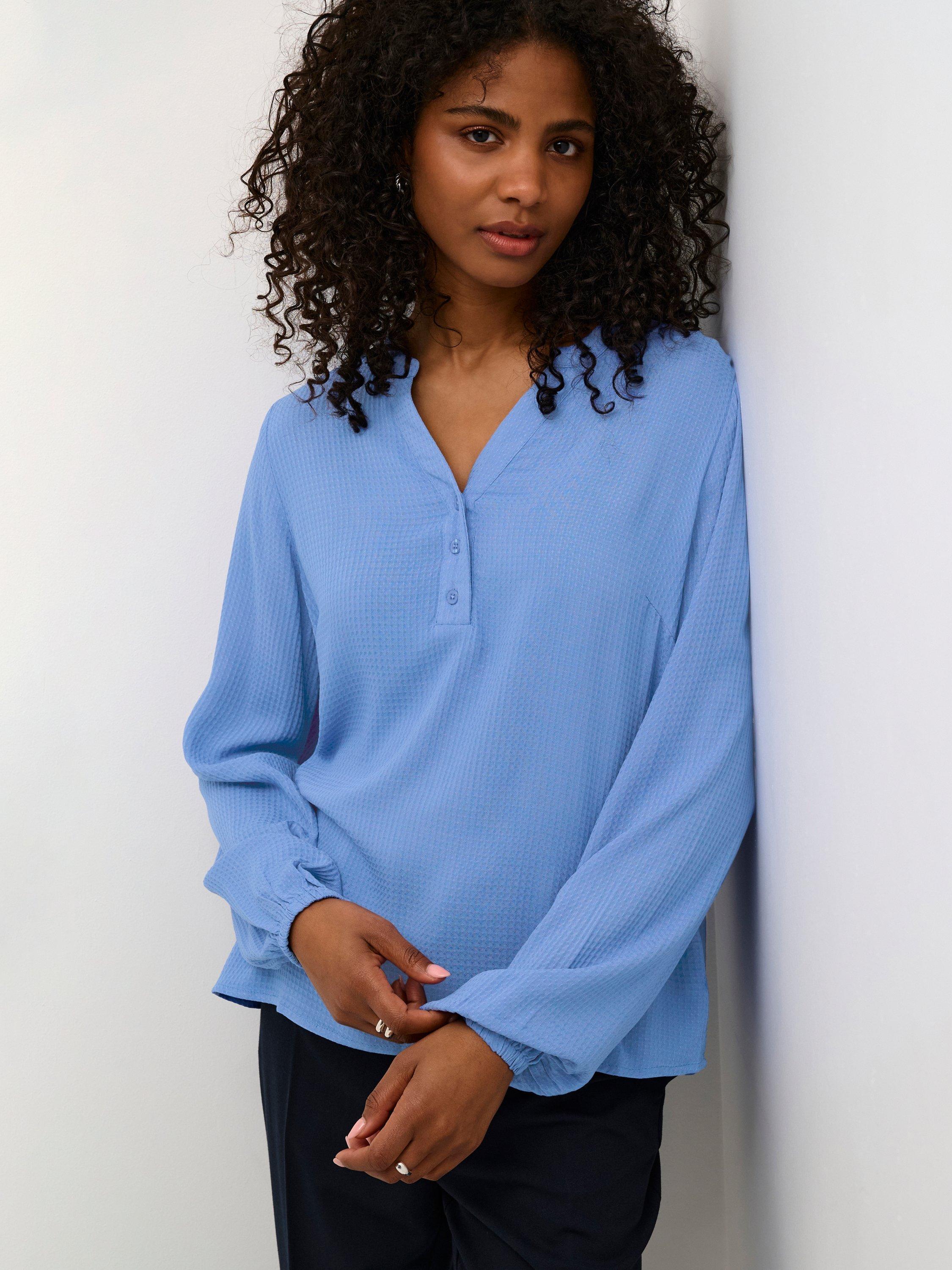 Product image 4 of 6, which shows KAFFE Mathilde Notch Neck Top, Sky Blue, 10