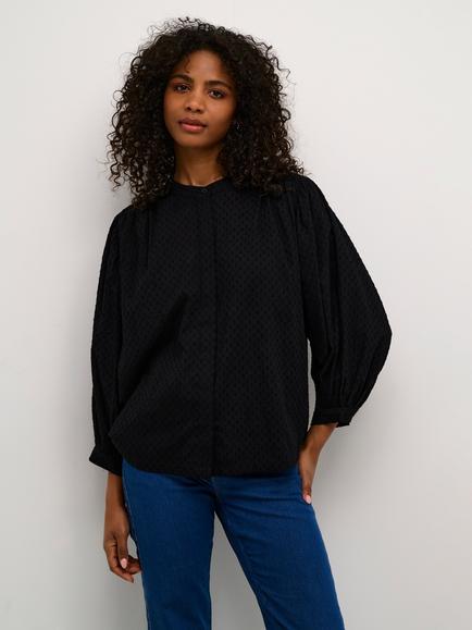 KAFFE Roca 3/4 Balloon Sleeve Top, Black Deep