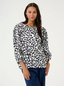 KAFFE Roxy Animal Print Top, White/Black, White/Black
