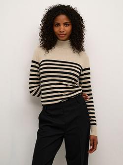 KAFFE Lizza Stripe Roll Neck Jumper, Feather Gray/Black, Feather Gray/Black