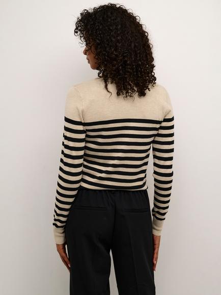 KAFFE Lizza Stripe Roll Neck Jumper, Feather Gray/Black - view 2, Feather Gray/Black
