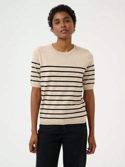 KAFFE Lizza Stripe Short Sleeve Jumper, Feather Gray/Black, Feather Gray/Black