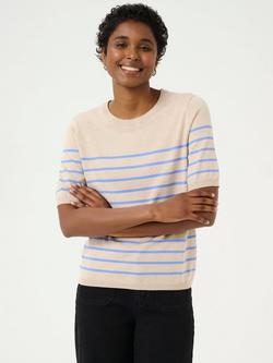 KAFFE Lizza Stripe Short Sleeve Jumper, Feather Gray/Blue, Feather Gray/Blue