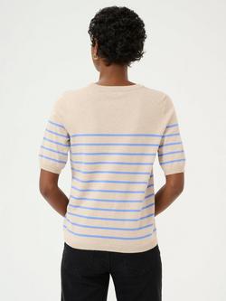 KAFFE Lizza Stripe Short Sleeve Jumper, Feather Gray/Blue - view 2, Feather Gray/Blue