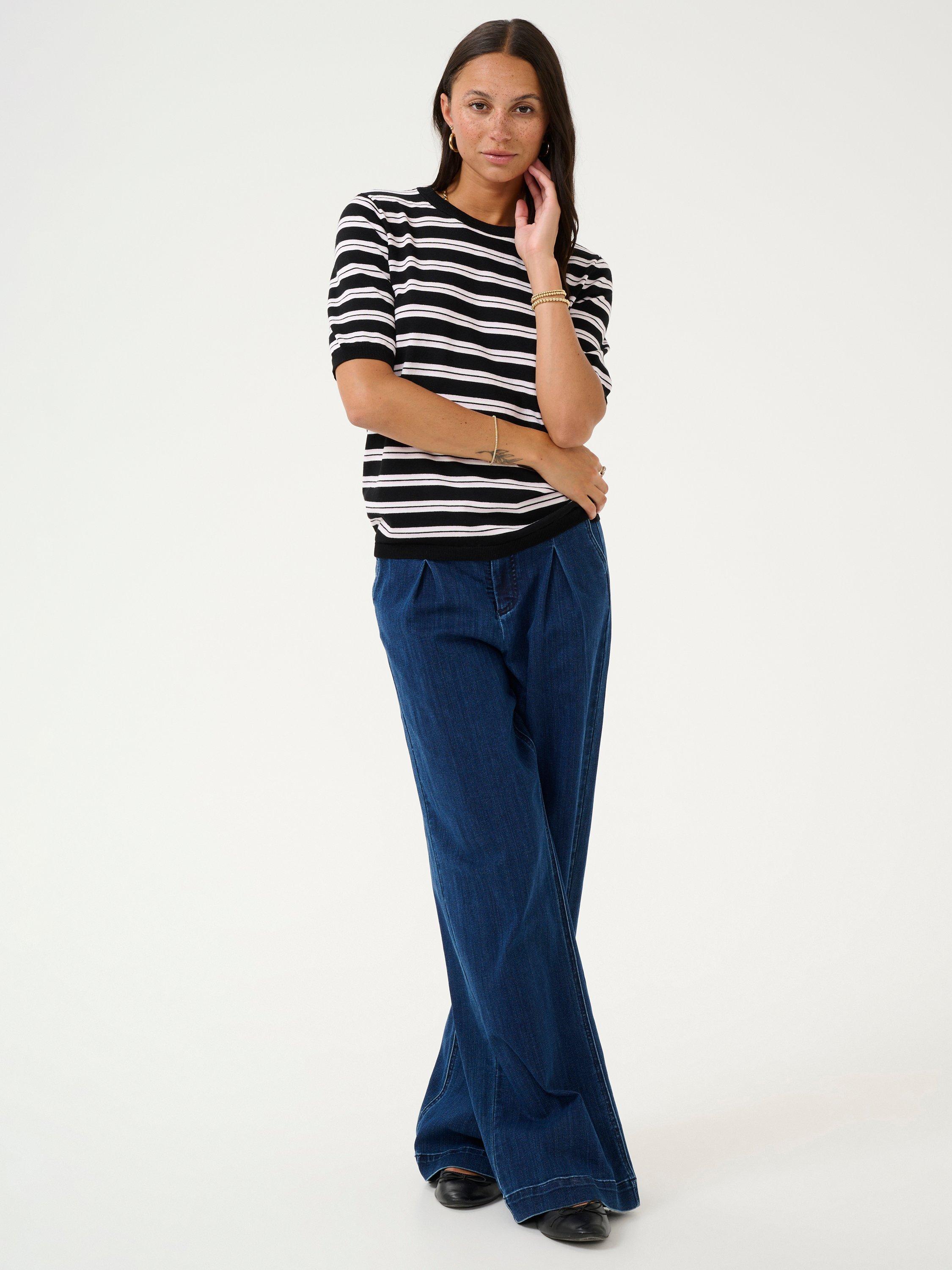 Product image 3 of 6, which shows KAFFE Lizza Stripe Short Sleeve Jumper, Black/White, XS