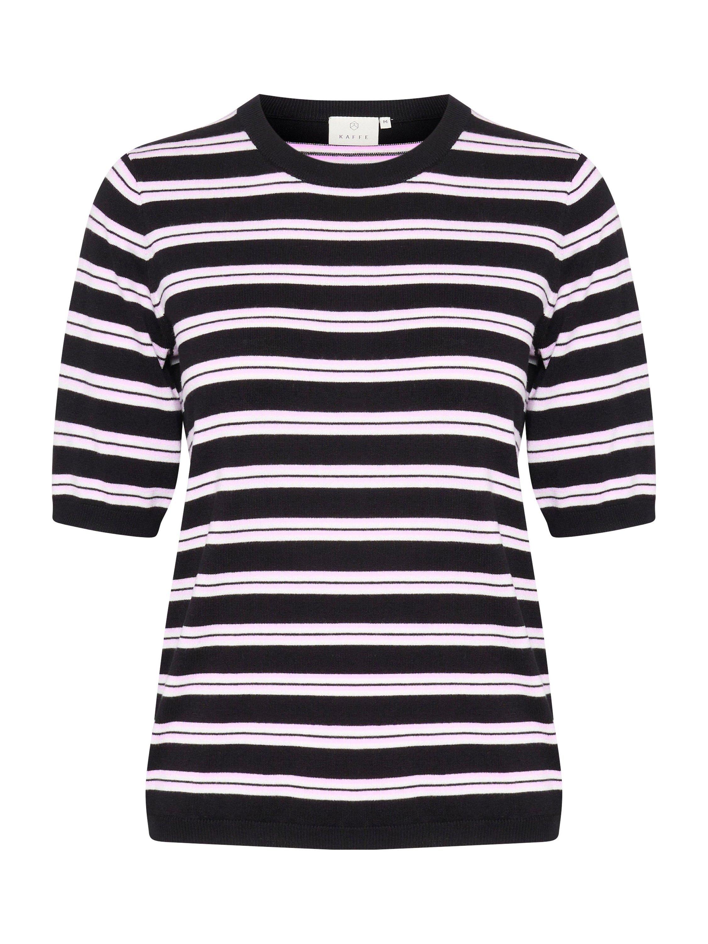 Product image 5 of 6, which shows KAFFE Lizza Stripe Short Sleeve Jumper, Black/White, XS