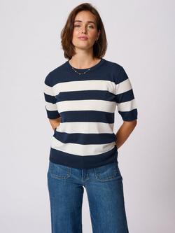 KAFFE Lizza Stripe Short Sleeve Jumper, Midnight/Chalk, Midnight/Chalk