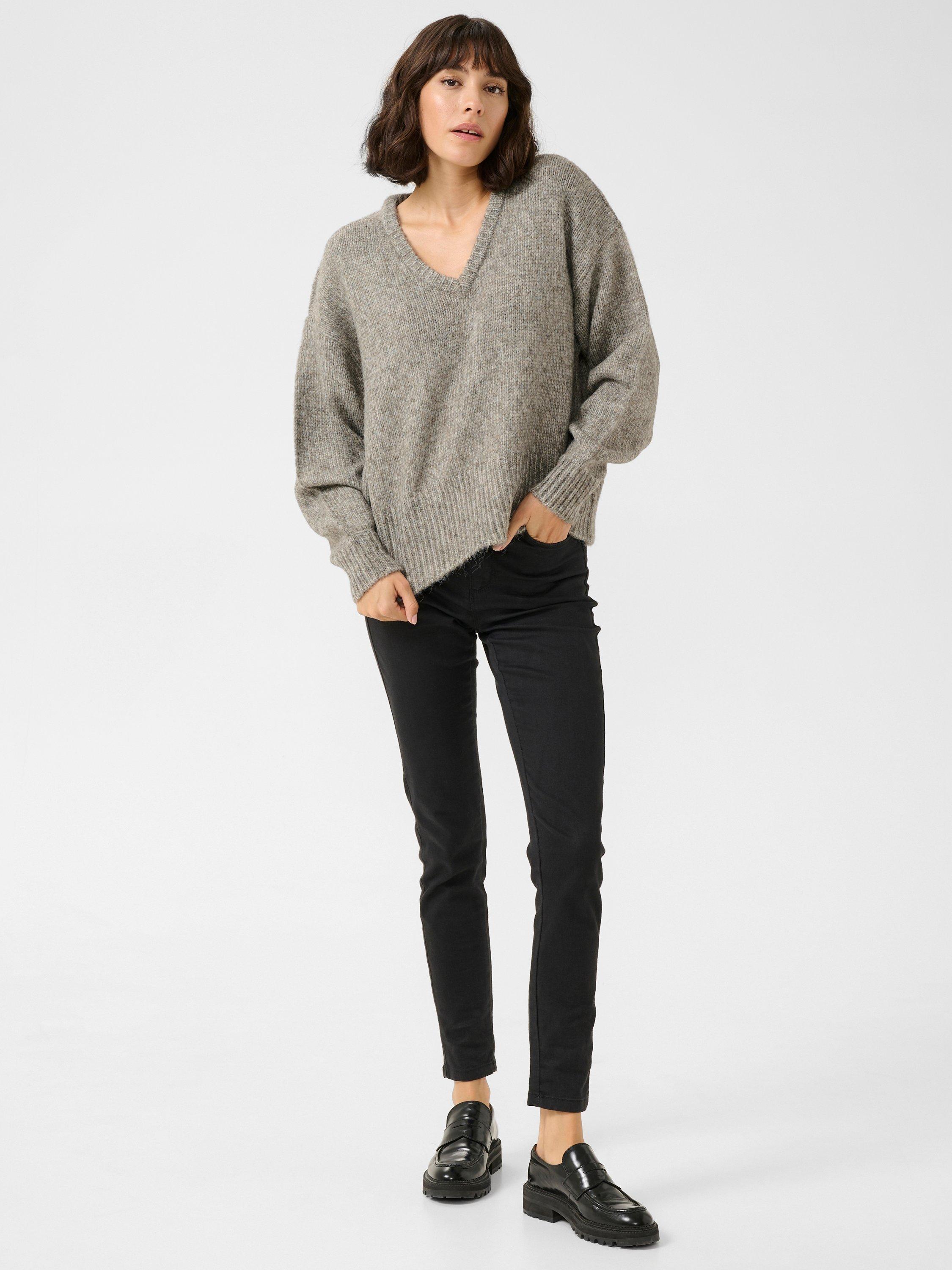Product image 2 of 5, which shows KAFFE Trina V-Neck Jumper, Grey Melange, XS