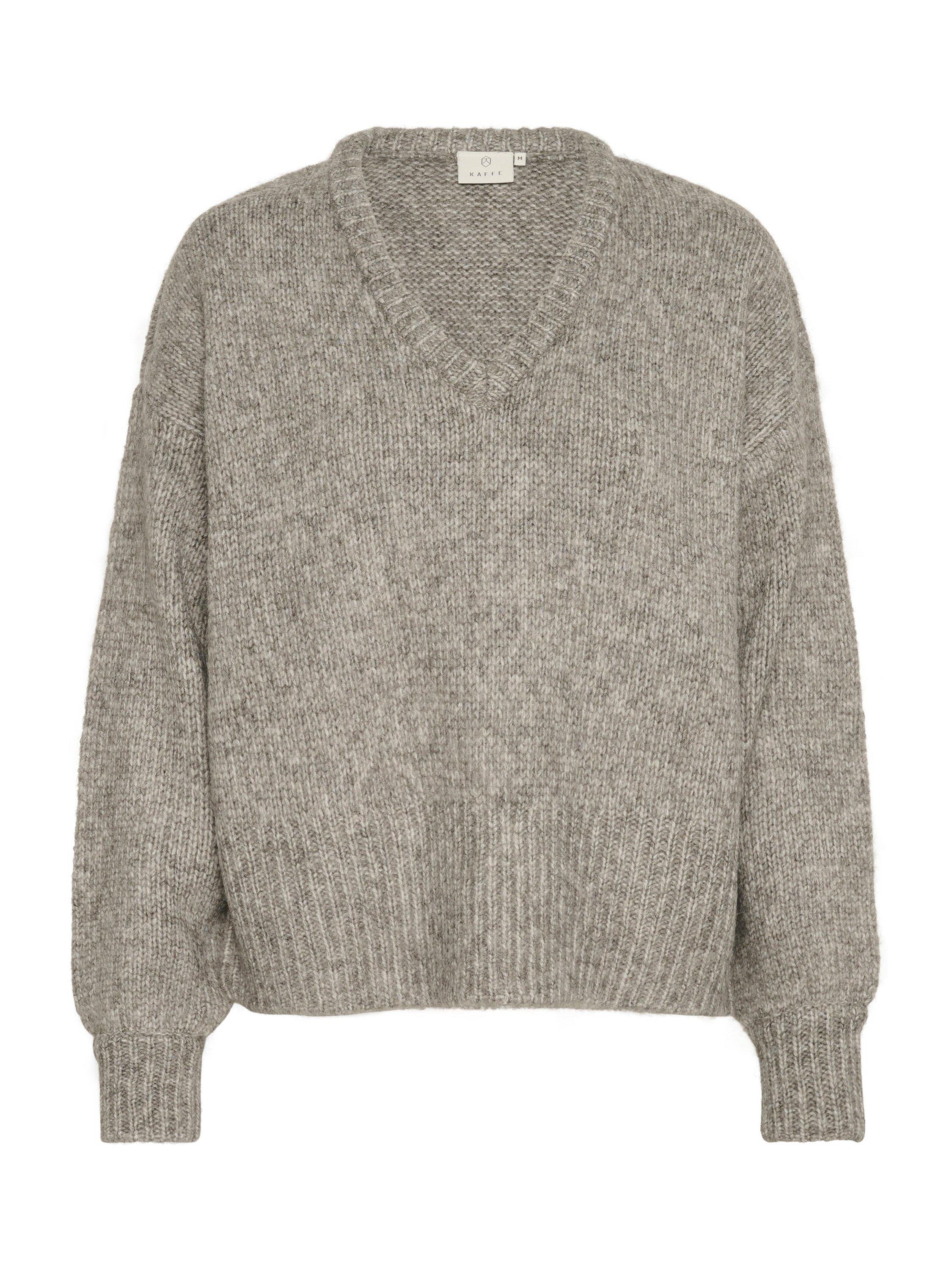 Product image 4 of 5, which shows KAFFE Trina V-Neck Jumper, Grey Melange, XS